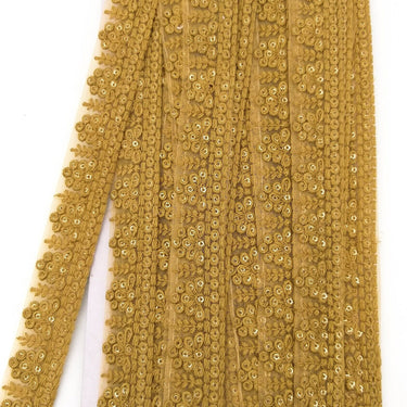 Brown Net Lace Trim With Floral Embroidery And Gold Sequins, Sequinned Trim, Wedding Trim Bridal Trim